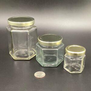 Hexagon Jar with Gold Metal Lid