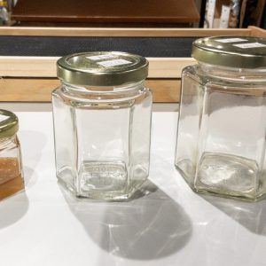 Hexagon Jar with Gold Metal Lid