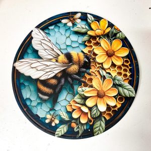 Vibrant Metal Bee Sign