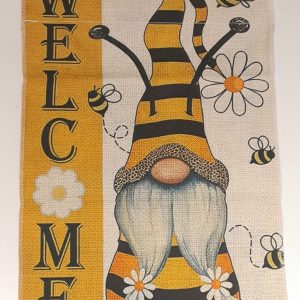 Welcome Striped Gnome Garden Flag