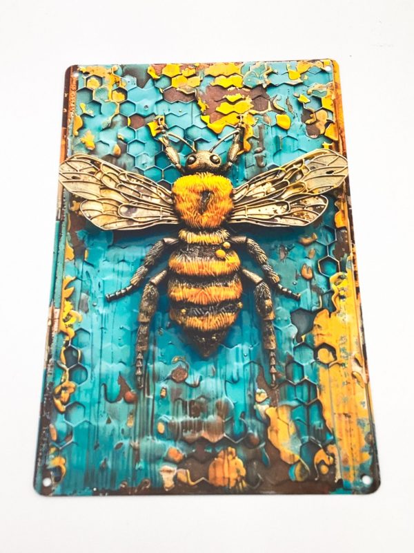 Turquoise Honeycomb Backdrop with Bee Metal Sign