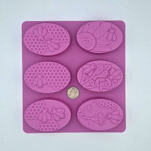 6 Oval Silicone Mold Flowers and Bees