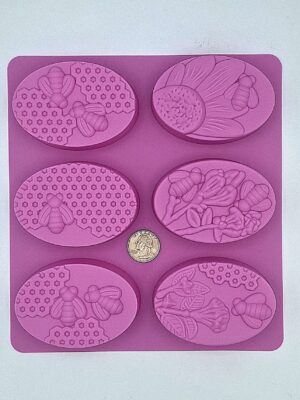 6 Oval Silicone Mold Flowers and Bees