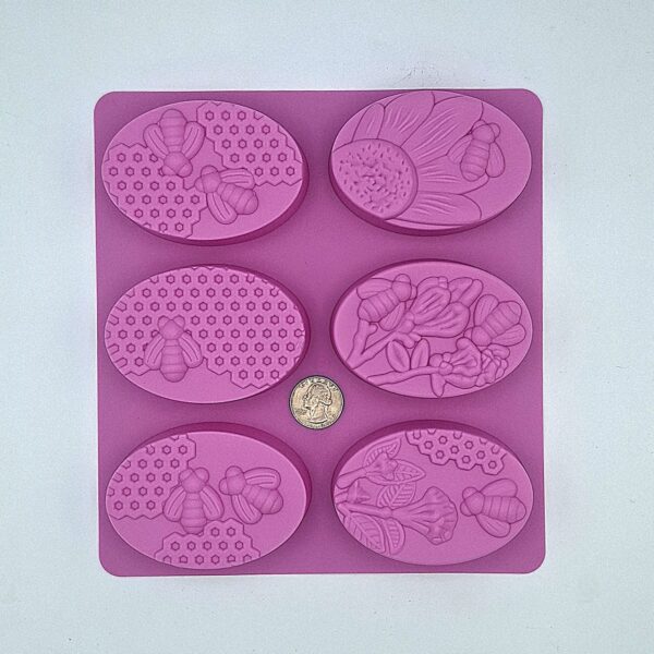 6 Oval Silicone Mold Flowers and Bees