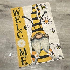 Welcome Striped Gnome Garden Flag