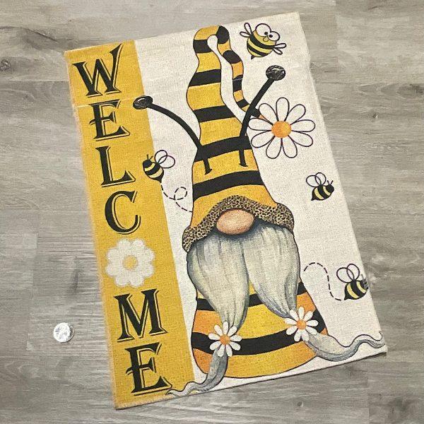 Welcome Striped Gnome Garden Flag