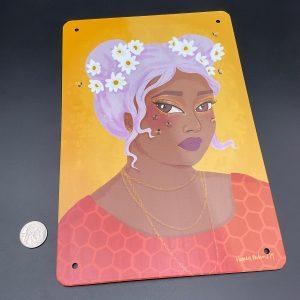 IMG_3919 Woman with Bees Metal Sign