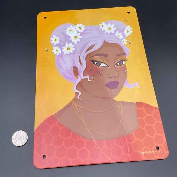 Woman with Bees Metal Sign