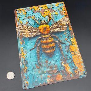 Turquoise Honeycomb with Bee Metal Sign Turquoise Honeycomb Backdrop with Bee Metal Sign