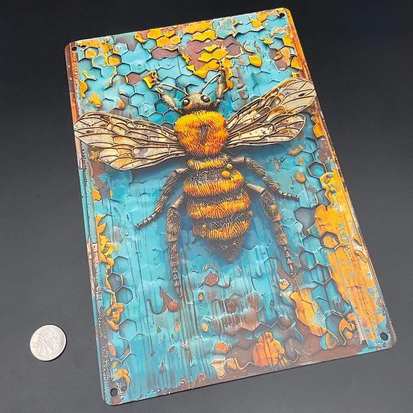 Turquoise Honeycomb Backdrop with Bee Metal Sign