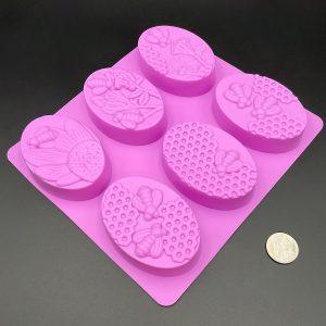 6 Oval Silicone Mold Flowers and Bees