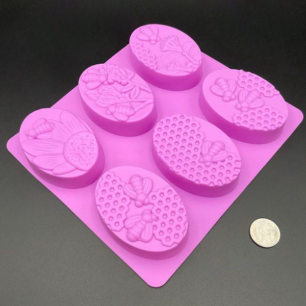 6 Oval Silicone Mold Flowers and Bees